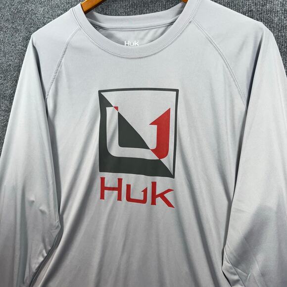 Huk Performance Fabrics Fishing Shirt Men's XXL Gray Logo Graphic Outdoors - Picture 2 of 7